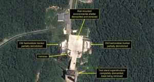 Imagen satelital del 22 de julio de 2018, cedida por Airbus Defence and Space y 38 North. muestra las instalaciones clave que presuntamente se desmantelaron en la Estación de Lanzamiento de Satélites Sohae, en la Provincia de Pyongan Norte, Corea del Norte. (EFE) 